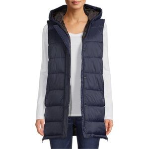 Swiss Tech Navy Hooded Puffer X-Long Vest